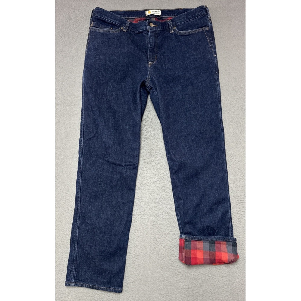Carhartt Blaine Womens 16 Flannel Lined Original Straight Dark Wash Jeans 36x31